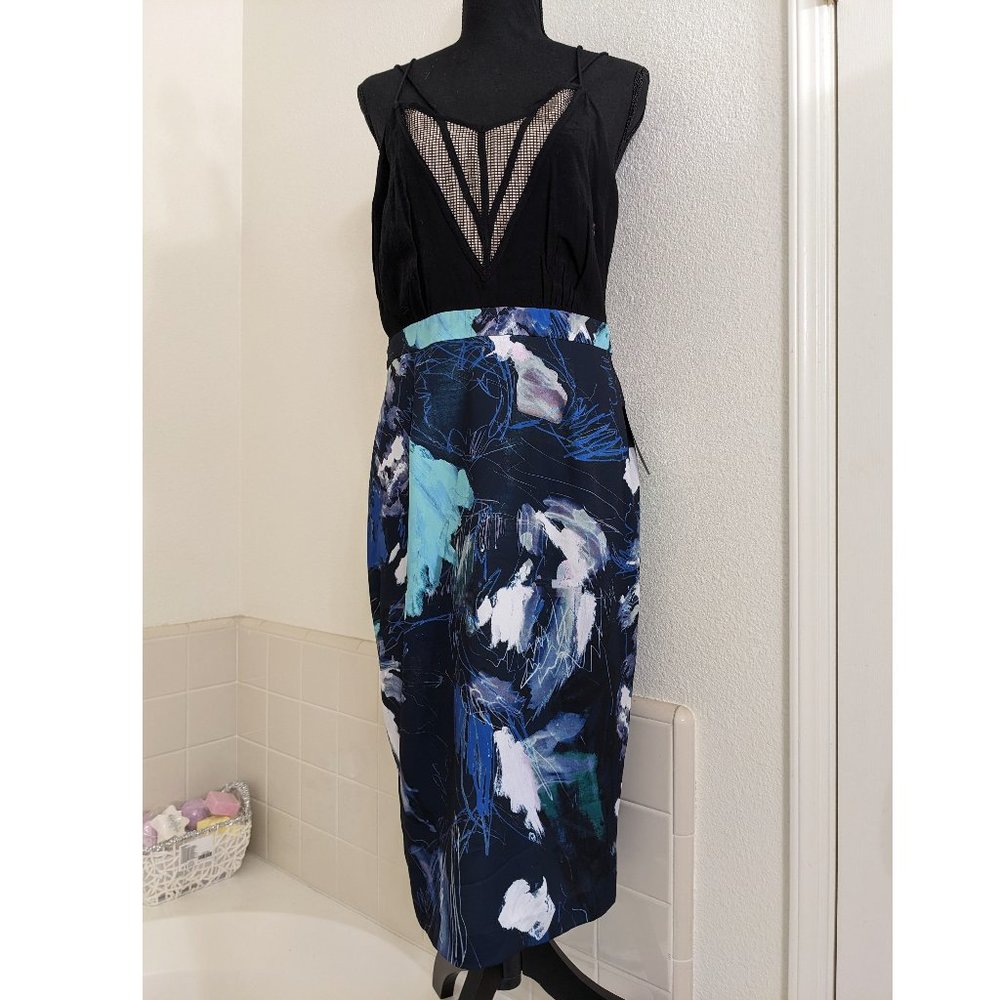 Chelsea28 Sketch Floral Print Spaghetti Strap Dress - Black/Navy Blue - NWT